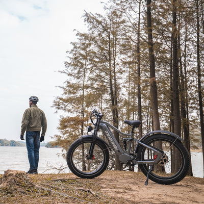 RZOGUWEX Elektrofahrrad, 26-Zoll-Offroad-EBIKE für Erwachsene mit abnehmbarem 48-V-25-Ah-Lithium-Ionen-Akku, 7 Gängen mit Doppelstoßdämpfern und doppelter hydraulischer Scheibenbremse (schwarz)