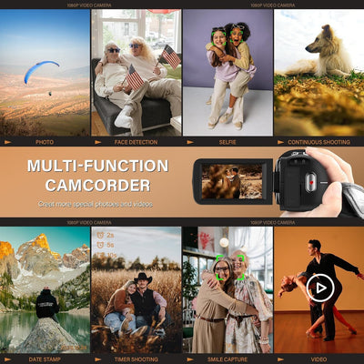 ORDRO B320 Videokamera Camcorder 1080P, 18X Zoom Vlog Kamera, Nachtsicht Kamera, 270° Drehbares HD-Display für Vlogging, YouTube und Videoaufnahmen