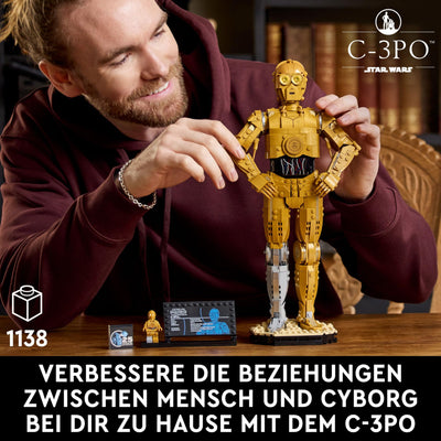 LEGO Star Wars 75398 C-3PO Figur – Sammler Modell für Erwachsene – mit Ständer, Infotafel und Minifigur zum Bauen, Spielen und Ausstellen – Geschenkidee für Fans