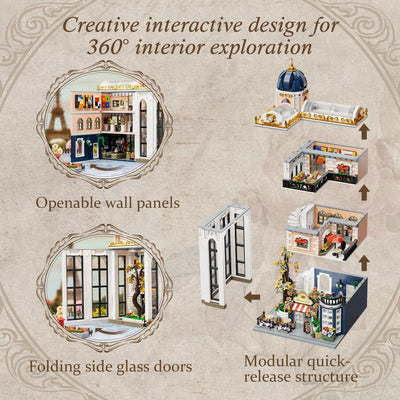 PANTASY Blossom Café Modulares Gebäude-Set, 3-stöckiges Europäisches Glas­haus-Landmark mit Café, Kunstgalerie & Blumen-Atrium, Sammler-Architektur Bausatz für Erwachsene, Kreatives Ausstellungsmodell