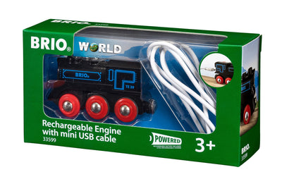 BRIO World - 33599 Akku Lok mit Mini USB - Wiederaufladbare Lokomotive - Batteriebetriebener Spielzeugzug für Kinder ab 3 Jahren