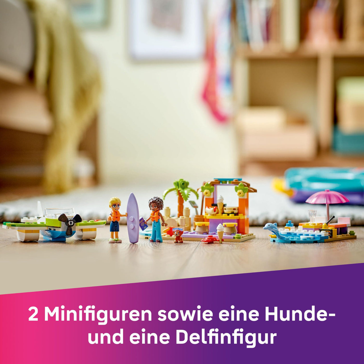 LEGO Friends Kreativer Reisekoffer, Bauspielzeug, BAU- und Spielset für Rollenspiele, Geschenk für Mädchen ab 5 Jahren, 2 Minifiguren der Charaktere, Tierfiguren, 1 Hund und 1 Delfin 42672