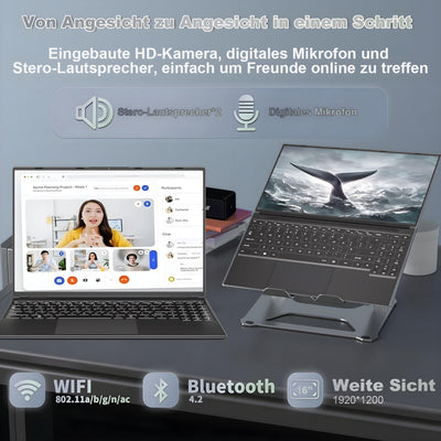 2025 Gaming Laptop 16 Zoll Win11 12+512GB SSD Unterstützung 2TB(HDD-2TB) 1920x1200 Notebook 4-Core Celeron N5095 (bis 2.9GHz) Laptop mit Nummerntastatur WiFi Mini HDMI Deutscher Tastaturschutz-Schwarz