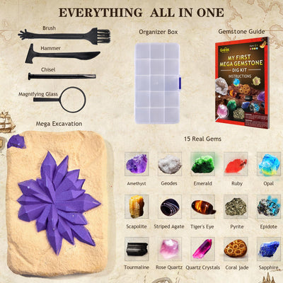 Greek Science Mein erstes Mega ausgrabungsset für Kinder, 15 echte Kristalle und Edelsteine ausgraben, STEM Wissenschaft Spielzeug Geschenk für Jungen und Mädchen