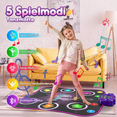 Hot Bee Leuchtend Tanzmatte für Kinder ab 3-10 Jahre Mädchen, Spielzeug ab 3-12 Jahre Mädchen, Mädchen Geschenke 3-12 Jahre, Musik Matte mit 6 Leuchtenden Pfeilen, Bluetooth, 5 Modi