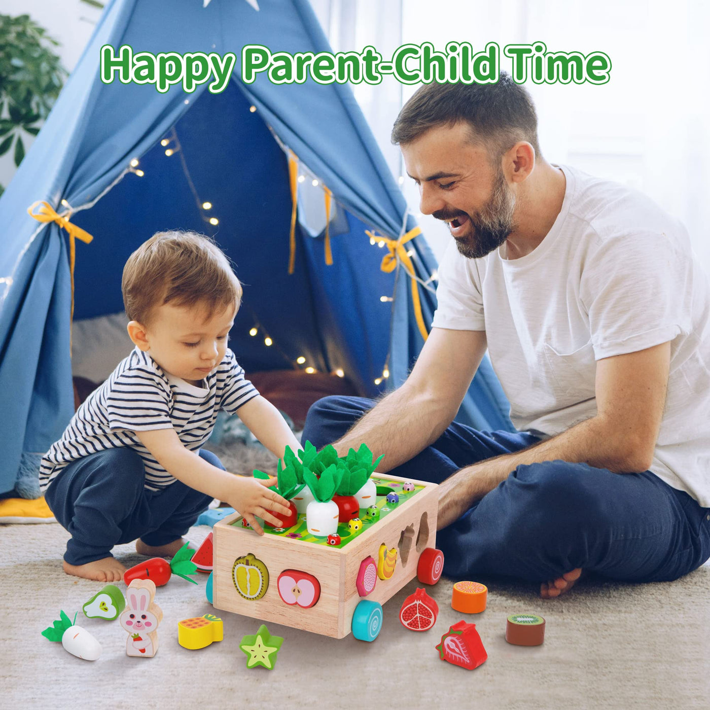 KMTJT Kinder Montessori Spielzeug ab 1 2 3 Jahr | 7-in-1 Holzspielzeug 2 Jahre | Steckspiel Sortierspiel Holzpuzzle Karottenernte | Lernspielzeug Geschenk für Mädchen Jungen Kinder Kleinkind