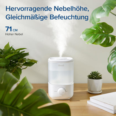 LEVOIT 2,5L Mini Luftbefeuchter bis 25H für Schlafzimmer Kinderzimmer, 26dB leise Top-Fill Humidifier für Baby Pflanzen, Raumbefeuchter mit 360° drehbarer Düse, automatische Abschaltung