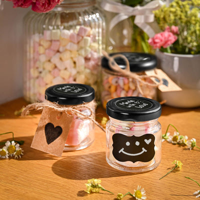Praknu 24 Mini Gläser mit Deckel 50 ml - Mit Etiketten und Stift - Luftdichte Gläschen zum Verschenken - Für Marmelade und Honig