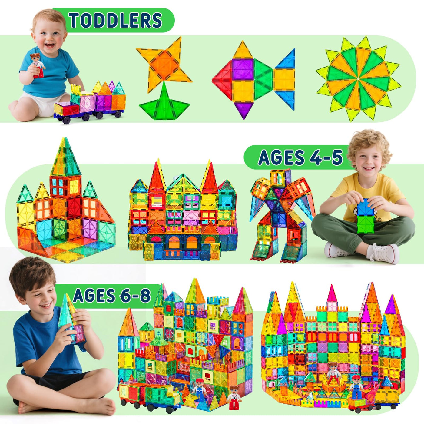 120pcs Magnetische Bausteine Spielzeug mit 2 Magnetfiguren und 2 Autos, Magnetbausteine für 3 4 5 6 7 Jahre kinder, Montessori Magneten Set Spielzeug Geschenk für Kinder ab 4-8 Jahre Junge Mädchen
