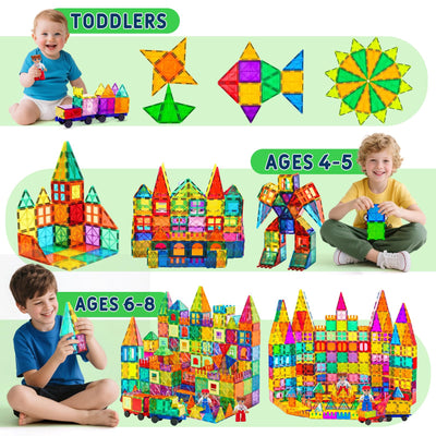 120pcs Magnetische Bausteine Spielzeug mit 2 Magnetfiguren und 2 Autos, Magnetbausteine für 3 4 5 6 7 Jahre kinder, Montessori Magneten Set Spielzeug Geschenk für Kinder ab 4-8 Jahre Junge Mädchen