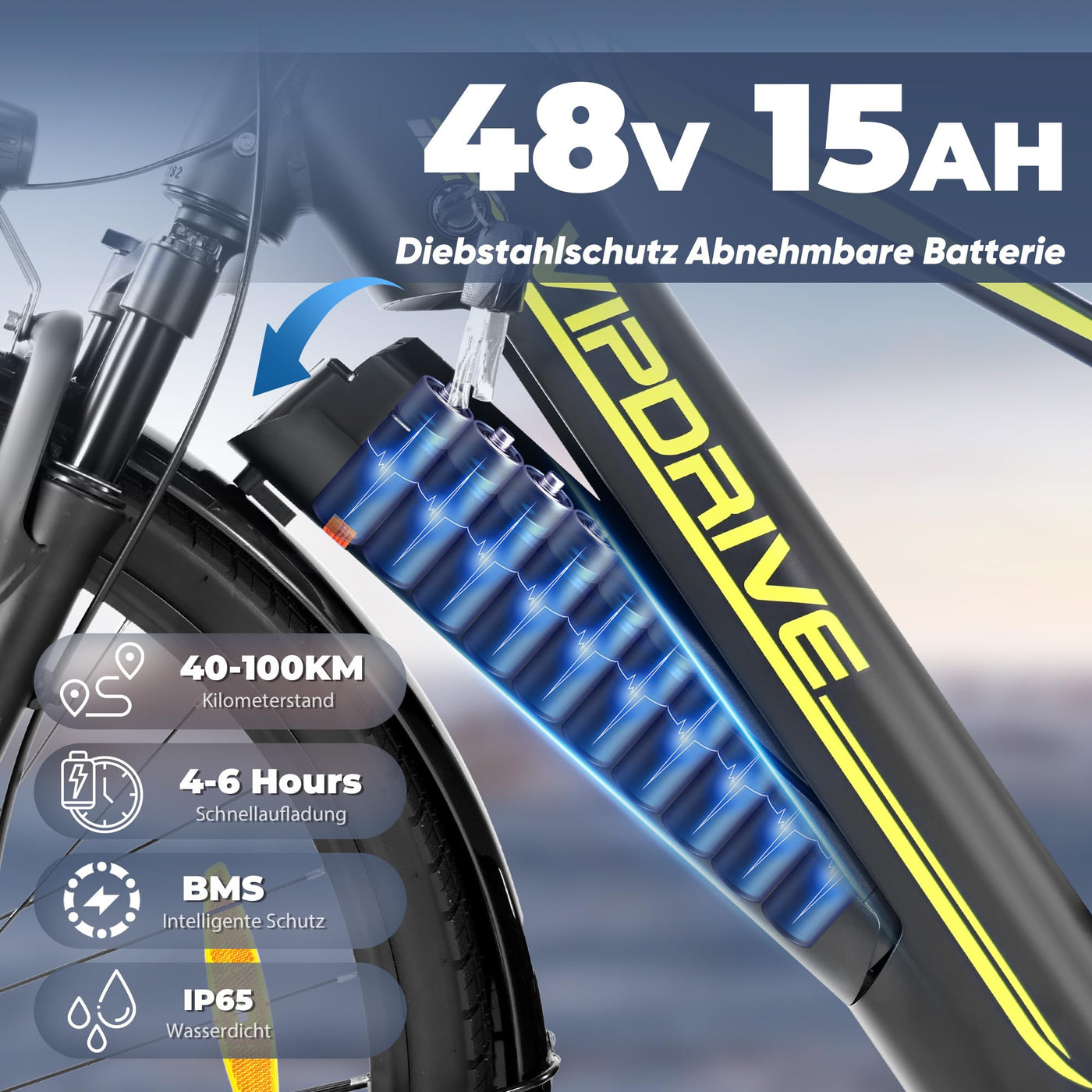 Vipdrive E Bike 28 Zoll, E-Bike Damen Herren, Electric Bike mit 48V 15Ah Batterie, 3 PAS & Tempomat Modus, 7-Gang mit LCD-Display, 250W Motor & 85NM, up to 100km(Navigator 1.1 Black)