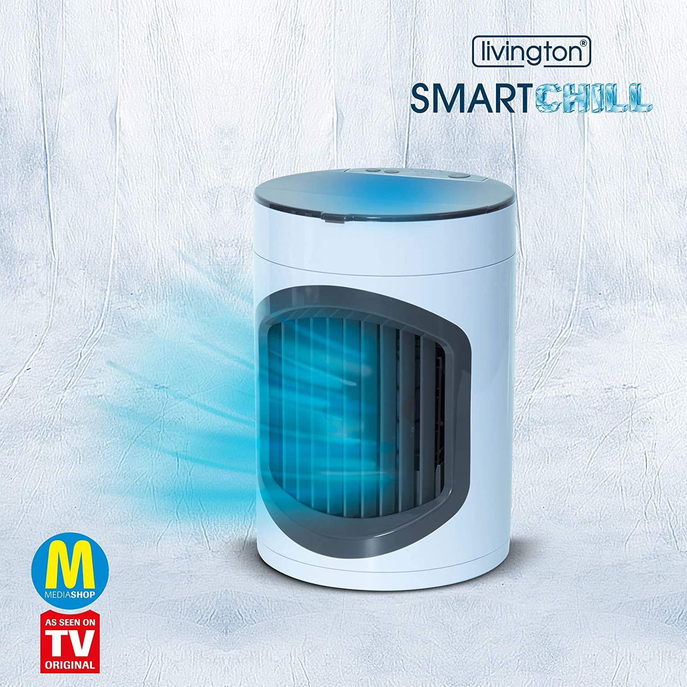 LIVINGTON SmartChill – Klimagerät mit Wasserkühlung – Tragbares Klimagerät mit 3 Stufen – kraftvoller Mini Luftkühler mit Tankvolumen für 12h Kühlung