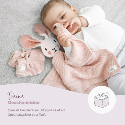Livella Kuscheltuch „Hase“ mit Söckchen - Reine Bio-Baumwolle – Premium Schmusetuch, Kuscheldecke, Schmusedecke, Strickdecke - Samtweich & atmungsaktiv - Oeko-TEX® Standard 100 und GOTS Zertifiziert