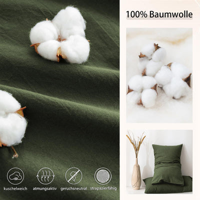 Tospass Bettwäsche 220x240cm Baumwolle Renforce Bettwaren-Sets Olivgrün Unifarben Deckenbezug Uni Bettbezug