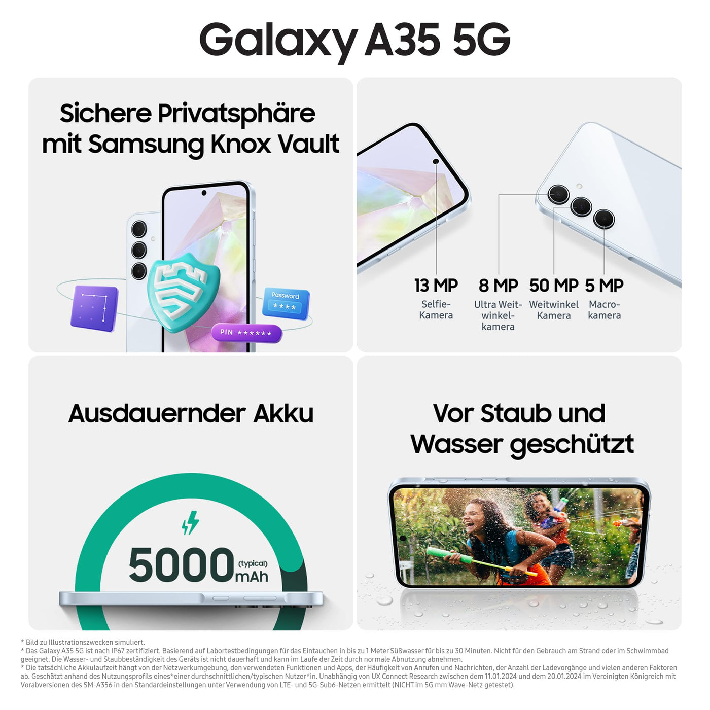 Samsung Galaxy A35 5G Smartphone, Android-Handy ohne Vertrag, 256 GB / 8 GB RAM, 2 Tage Akkulaufzeit, 50-MP-Kamera, Awesome Lemon, 2,5 Jahre Herstellergarantie
