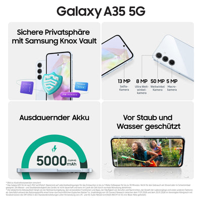 Samsung Galaxy A35 5G Smartphone, Android-Handy ohne Vertrag, 256 GB / 8 GB RAM, 2 Tage Akkulaufzeit, 50-MP-Kamera, Awesome Lemon, 2,5 Jahre Herstellergarantie