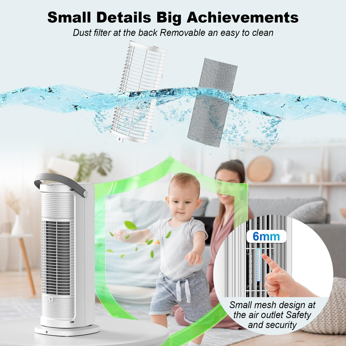 Klimaanlage Mobil, 4-in-1 Mobiles Klimagerät, Turmventilator Luftkühler mit Wasserkühlung Wassertank, 4 Windgeschwindigkeiten, 90°Oszillation,10H Timer, Fernbedienung, Leise für Zuhause