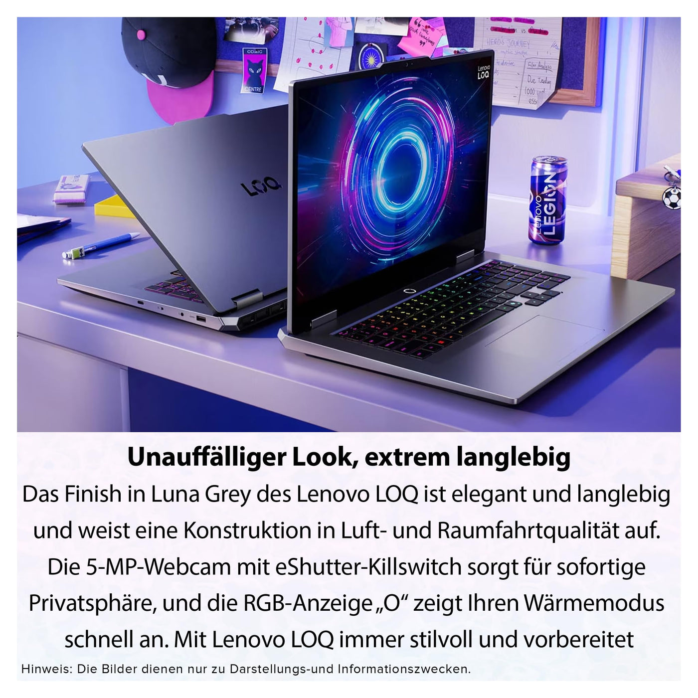 Lenovo LOQ Gaming AI Laptop, Intel Core i7-14700HX, 64 GB DDR5 RAM, 2 TB PCIe SSD, 17.3" Full HD Display, Nvidia GeForce RTX 5070, 24-Zone RGB Backlit QWERTZ Tastatur, Windows 11 Home, Luna Grey