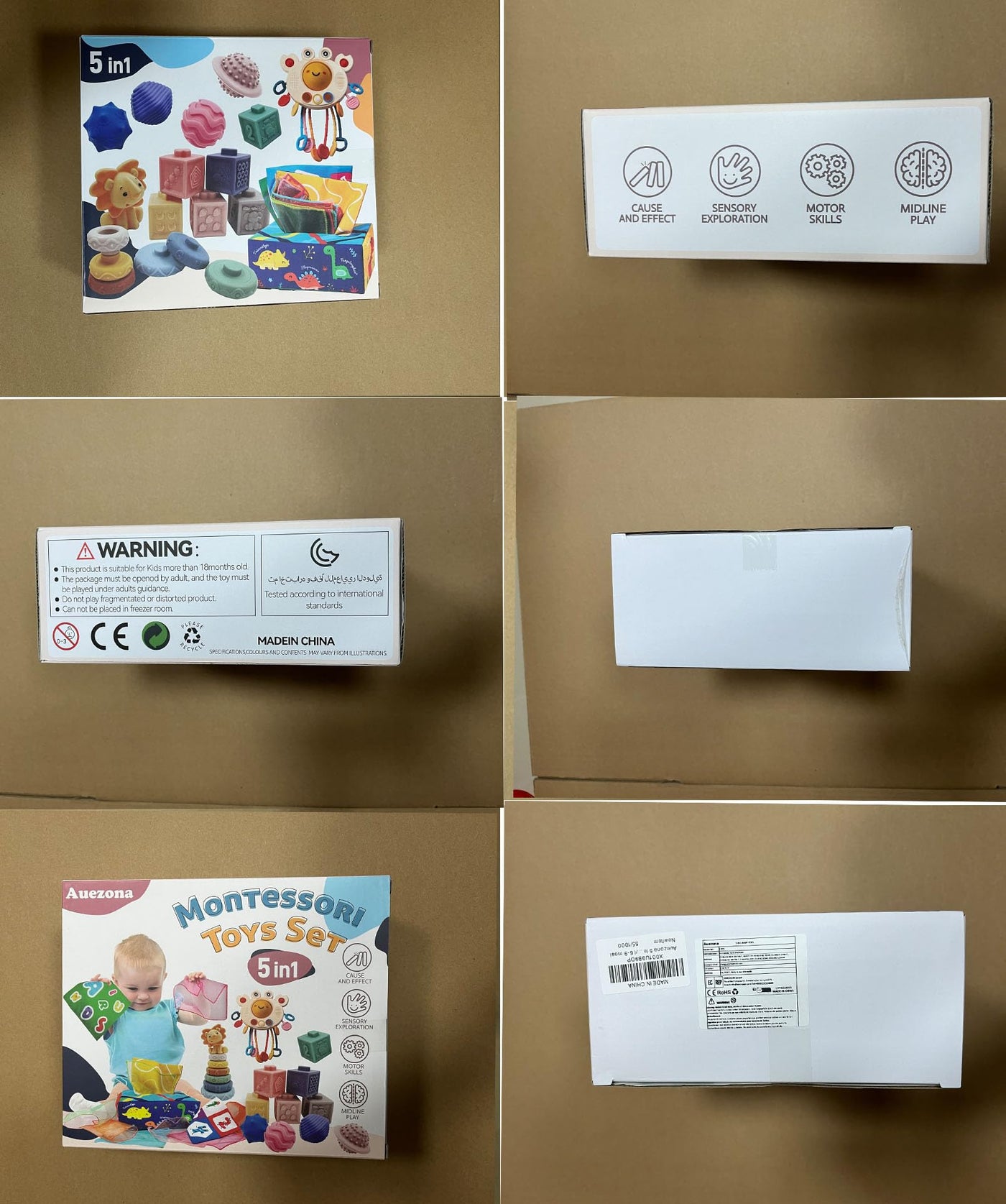 5 in 1 Baby Spielzeug ab 6 9 12 Monate, Montessori Spielzeug Baby, Motorikspielzeug, Stapelspielzeug Blöcken, Tissue Box, Quetsch Bälle Babyspielzeug ab 6 Monate,Geschenk Junge Mädchen 1 Jahr