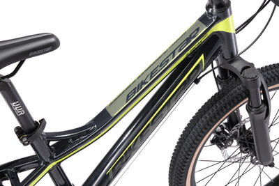 BIKESTAR Alu Mountainbike Jugendfahrrad 20 Zoll ab 6-9 Jahre Hardtail | 7 Gang Shimano Schaltung, Scheibenbremse, Federgabel | Kinder Fahrrad Schwarz Grün | Risikofrei Testen