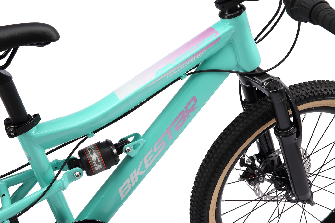 BIKESTAR Kinder Fahrrad Fully Mountainbike 7 Gang Shimano, Scheibenbremse ab 6 Jahre | 20 Zoll Kinderrad MTB | Mint