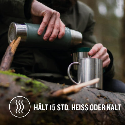 Stanley Classic Legendary Thermosflasche 473 ml - Thermos Hält 15 Stunden Heiß oder Kalt - Edelstahl Thermoskanne - BPA-Frei - Spülmaschinenfest - Hammertone Green