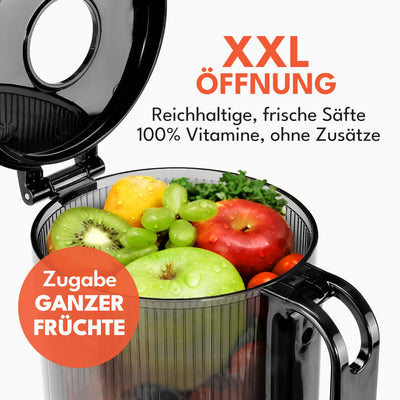 LEBENLANG Entsafter Slow Juicer - Inkl. Rezeptbuch & Große 130mm Öffnung I Perfekt für Obst ganze Früchte und Gemüse 100% BPA-Frei I Best Juicer Machine Saftpresse elektrisch Masticating Green Press