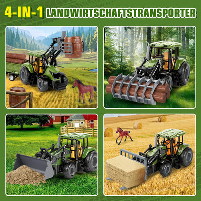 Herenear Ferngesteuerter Traktor für Kinder, Großes RC Traktors Spielzeug- Mit Bluetooth, 2.4 GHz Fernbedienung, Traktor Ferngesteuert mit Anhänger, Bauernhof Fahrzeug Spielzeug Kinder ab 3 4 5 6 7