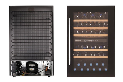Respekta Einbau-Weinkühlschrank für 57 Standardflaschen / 143 L Nutzinhalt / 2 Temperaturzonen, je 5°-22°C/Touch Control/LED Leuchte/Wechselbarer Türanschlag/Max. 38 dB/WKSE 57-19