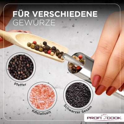 ProfiCook® Salz und Pfefferstreuer | Pfeffermühle | Salz und Pfeffermühle | 2er Set | Salzstreuer Edelstahl | robustes Mahlwerk | Einhandbedienung | 100% mechanisch | Gewürzmühle PC PSM 1160