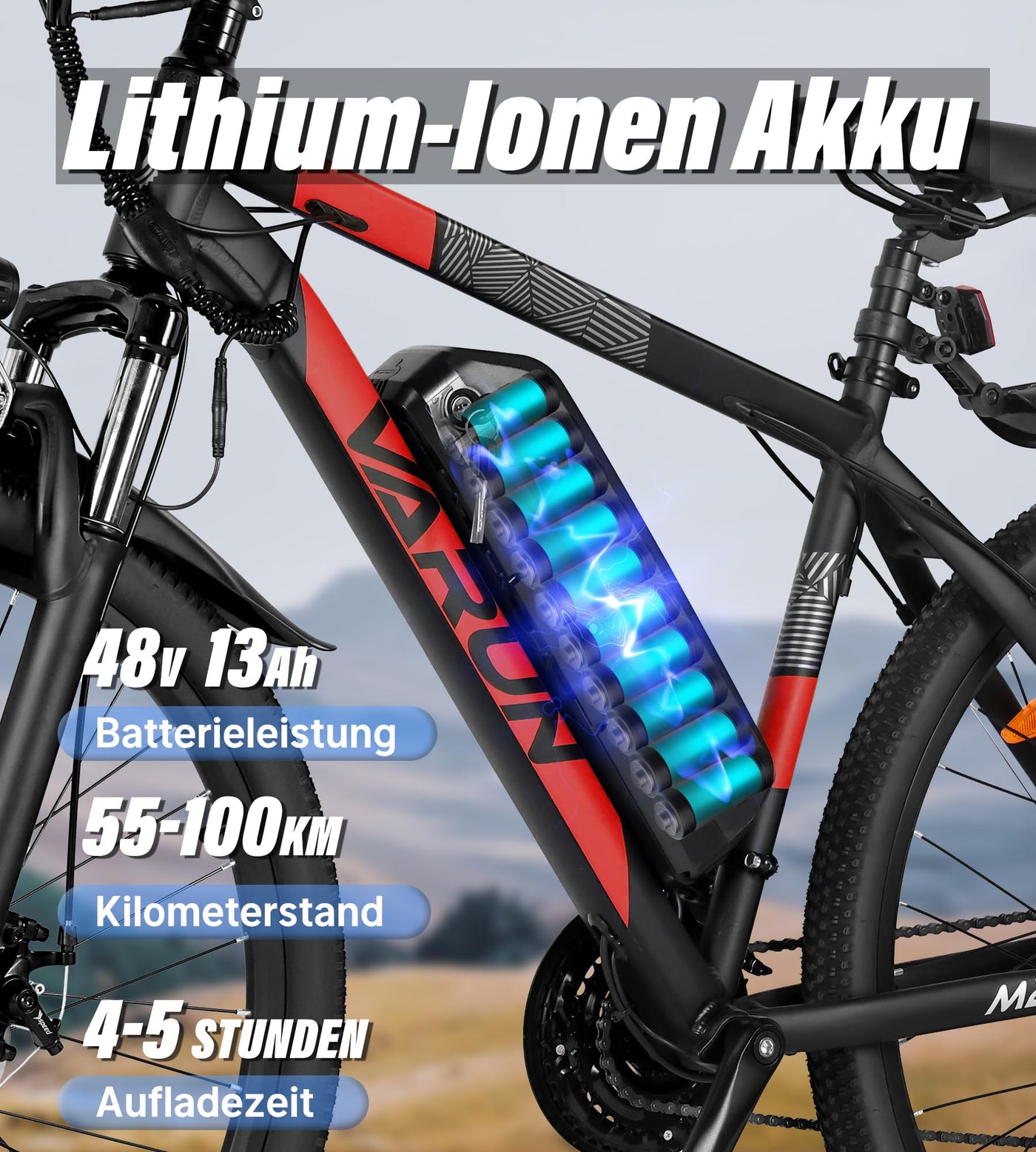 VARUN E Bike Herren Damen 27,5 Zoll E-Mountainbike mit 250W Motor 48V 13Ah Li-Ion Akku, Elektrofahrrad mit 21-Gang-Getriebe, LCD-Display, Federgabel MTB, Laufleistung 50-100KM
