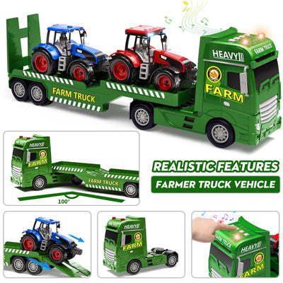 Tacobear Traktor Spielzeug mit Anhänger, Großer Bauernhof Traktor mit Licht und Sound Auto Transporter LKW Spielzeug Trecker Fahrzeuge Kinder Spielzeug ab 3 4 5 6 Jahre Junge Geschenk
