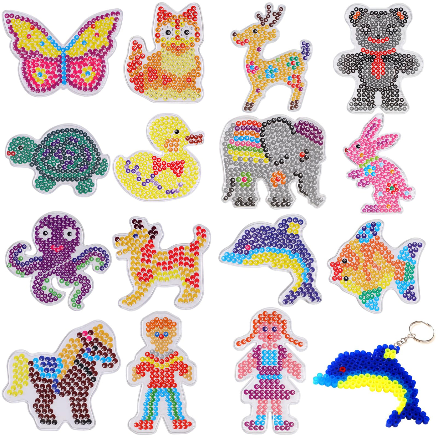 15 Stück Bügelperlen Platten, Vorlagen für Bügelperlen 5mm, TierSteckperlen Platten mit Bügelpapier Zubehör, Tier Muster Steckplatten für Kinder, Jungs, Mädchen DIY Handwerk