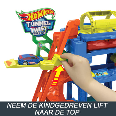 Hot Wheels Let's Race Netflix - City Spielzeugauto-Trackset, Farbwechsel-Tunnelautowaschanlage mit 1 Farbwechselfahrzeug im Maßstab 1:64, HTN80