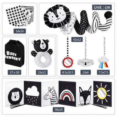 Joyreal Kinderwagen Spielzeug - Schwarz Weiss Spielzeug Stoffbuch, Kontrastbuch Baby, Kontrastkarten Baby, Sensorik Kontrast Spielzeug, Neugeborenen