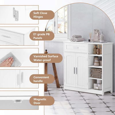 EUGAD Badezimmerschrank, Badschrank schmal, Aufbewahrungsschrank mit 1 Schublade, 2 Türen, verstellbaren Ablagen, Bad Schrank stehend, Kommode Badezimmer, 80x80,5x30 cm, Weiß