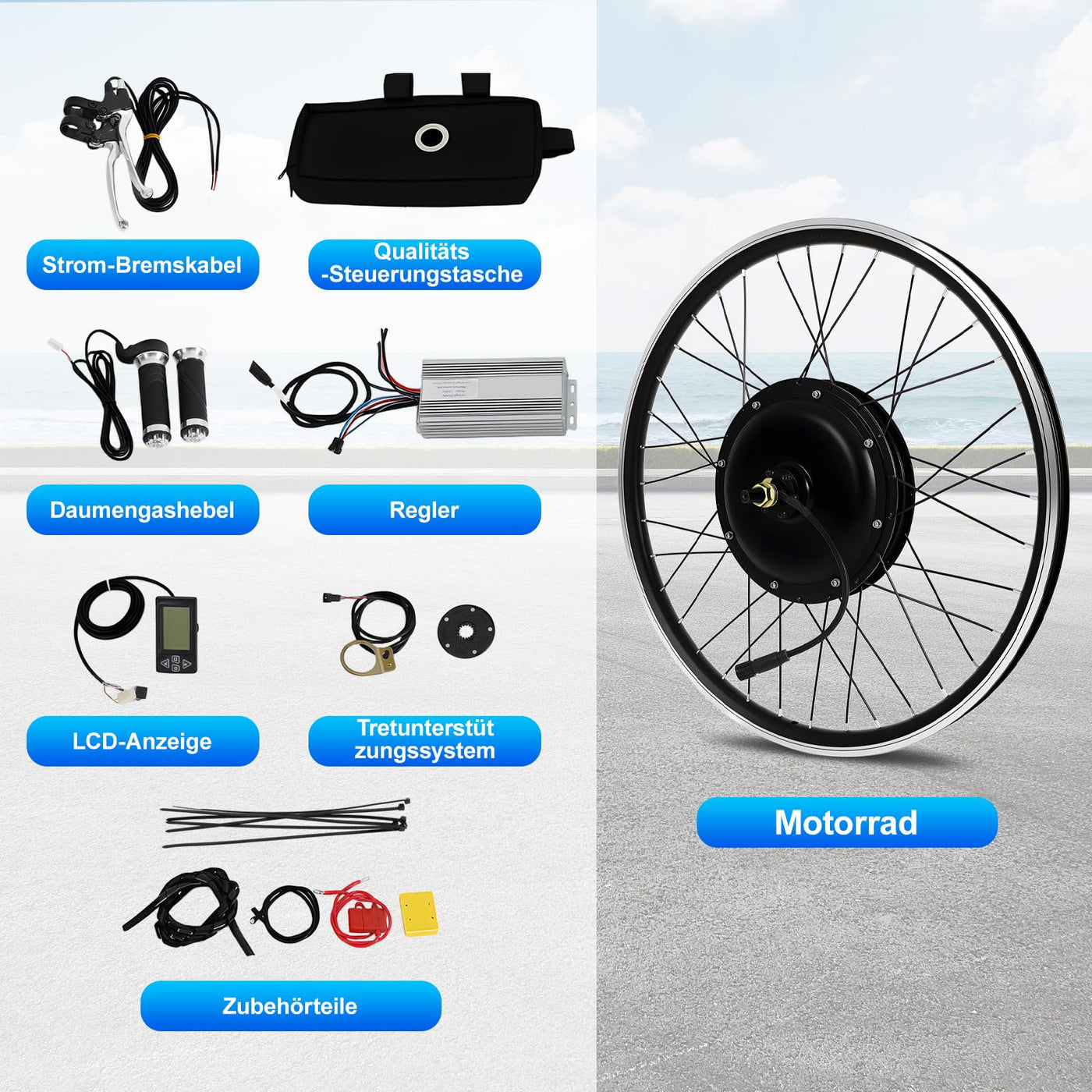 jiumxliu 26 Zoll 48V Ebike Umbausatz 1500W Elektrofahrrad Umbausatz Heckmotor Bürstenloser Getriebemotor Ebike Conversion Kit 31.05 km/h, 5-Stufen PAS, Tempomat, LCD-Display