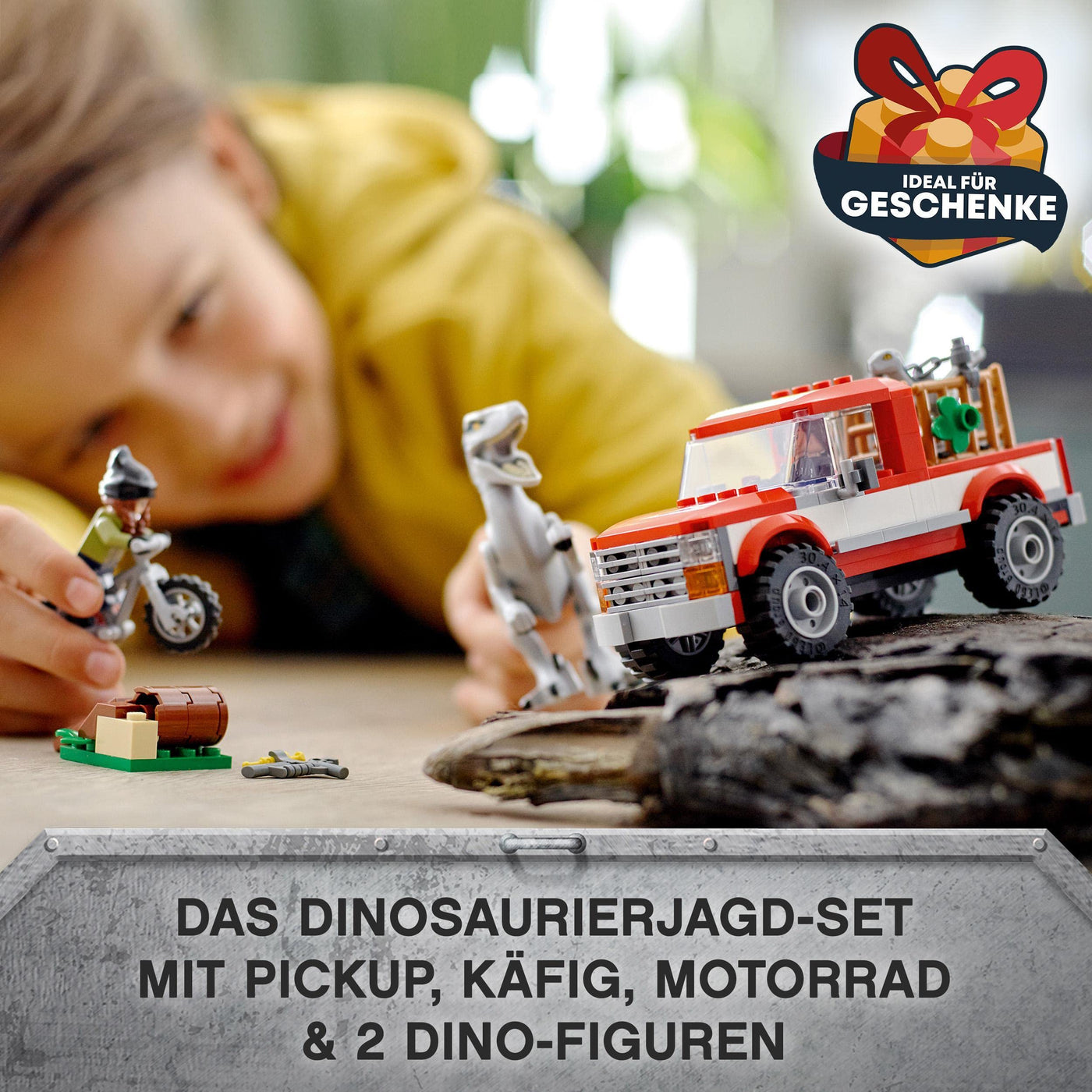 LEGO Jurassic World Blue & Beta in der Velociraptor-Falle, Spielzeugauto mit Dinosaurier Figuren, Geschenk für Kinder ab 6 Jahren 76946