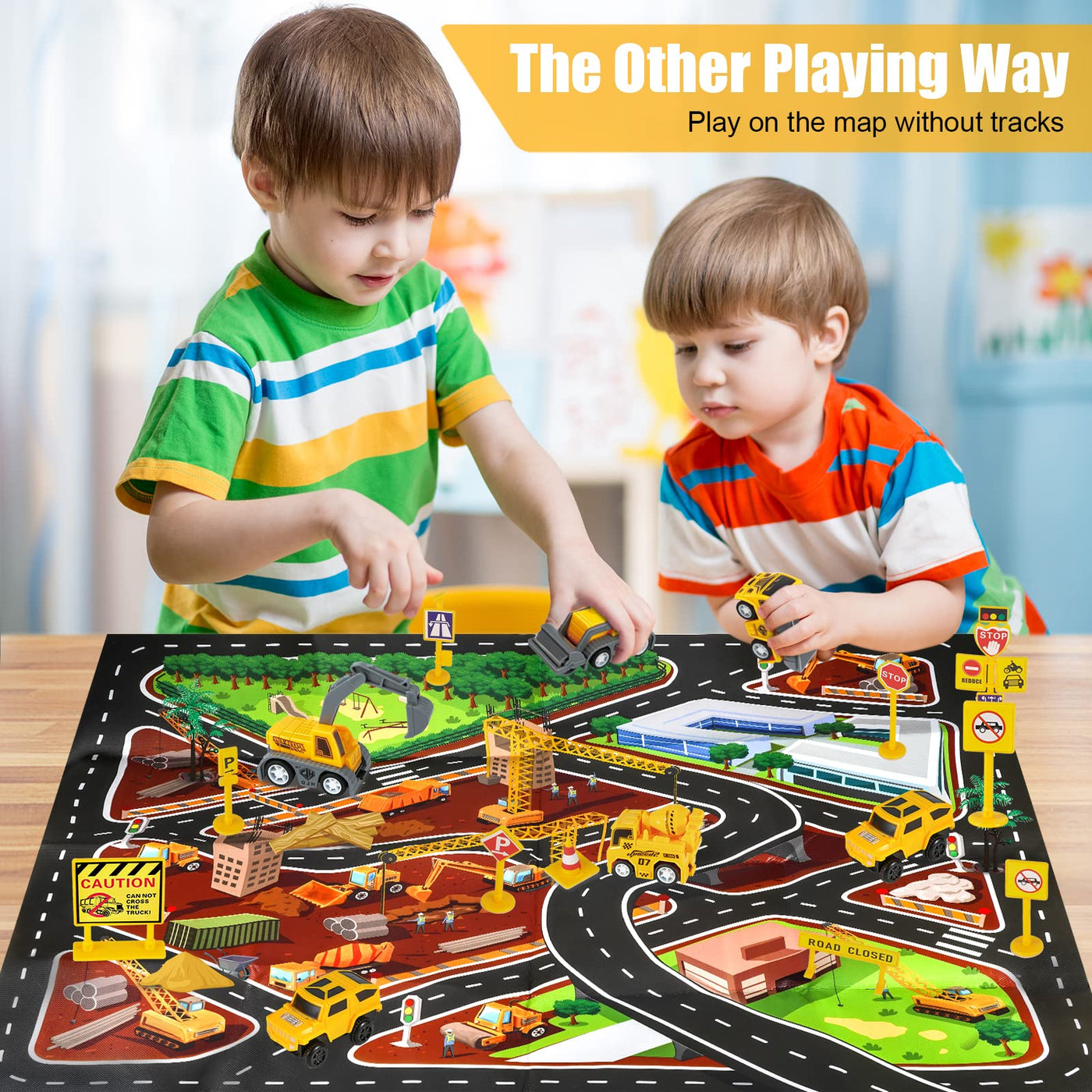 Kizplays 260pcs Autorennbahn Rennbahn 6 Cars Bagger Spielzeug ab Spielzeugautos Autobahn ab 3 4 5 6 Jahre Junge Mädchen,Flexible Track Kran Spiele, Elektroauto Cars Autorennbahn für Kinder Geschenk