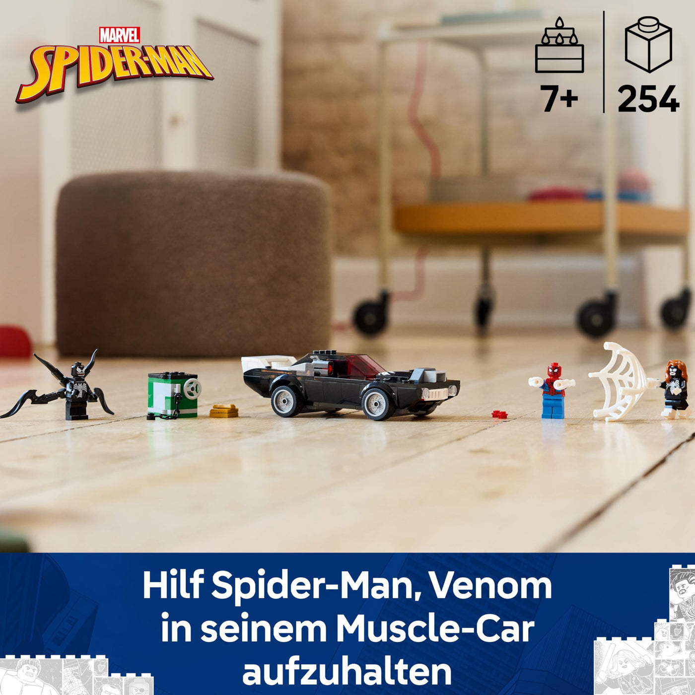 LEGO Marvel Spider-Man Mech vs. Venom Muscle Car - Auto Spielzeug mit 3 Superhelden Minifiguren - Modellauto mit Shootern - Geschenk für Jungen und Mädchen ab 7 Jahren 76309