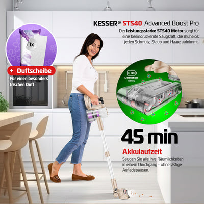 KESSER® Akku-Staubsauger 2in1 | Handstaubsauger ohne Beutel mit HEPA-Filter | Akkusauger bis 45 Min. Laufzeit + Fugendüse & Staubbürste | LED-Licht XL Staubbehälter für Hartböden Teppich Tierhaare