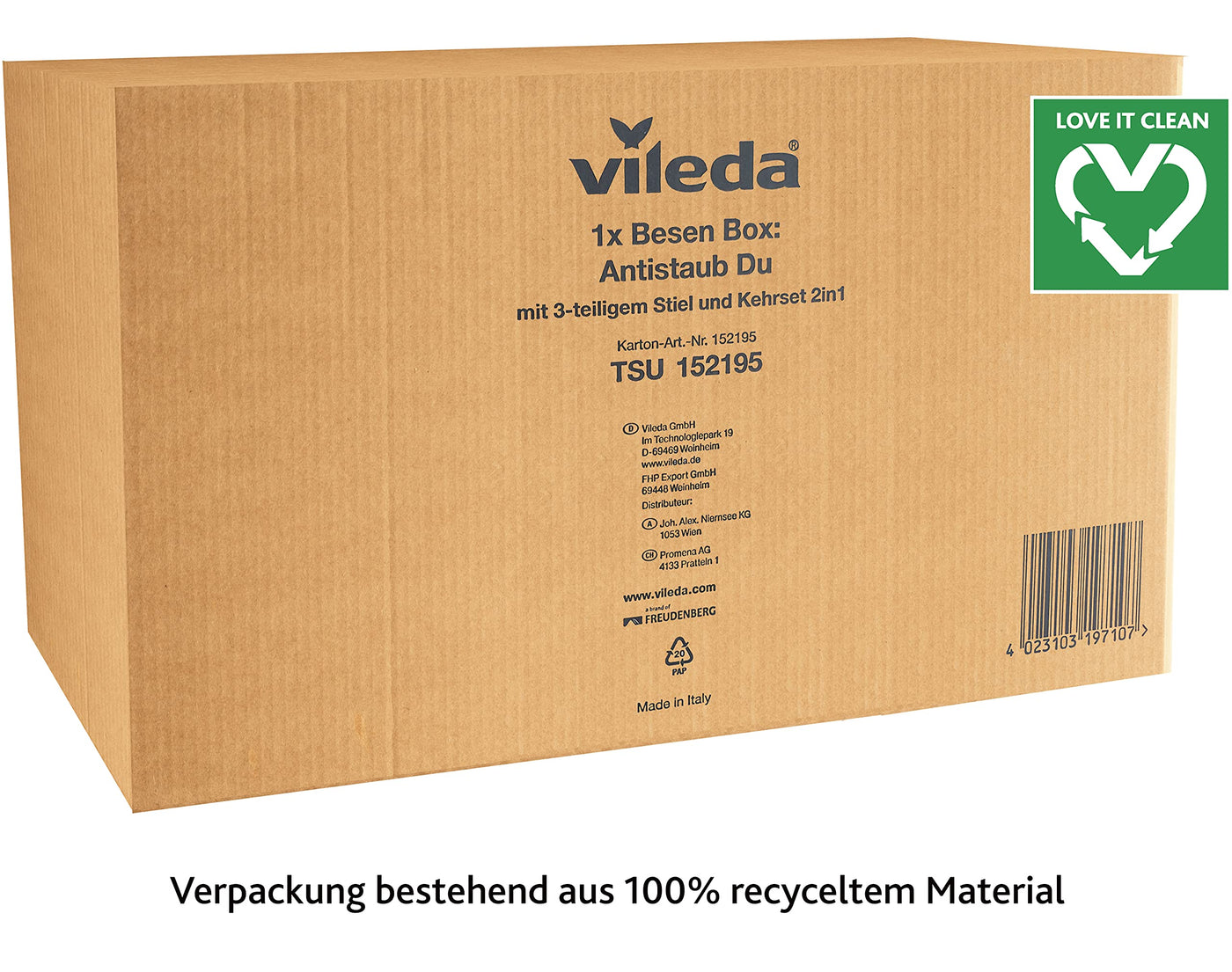 Vileda DuActiva Besen mit 3-TLG Stiel und 2in1 Kehrset, wirbelt Staub Nicht auf, Handfeger & Kehrschaufel, Besen mit Mikroschaum, Eco-Verpackung, mittel