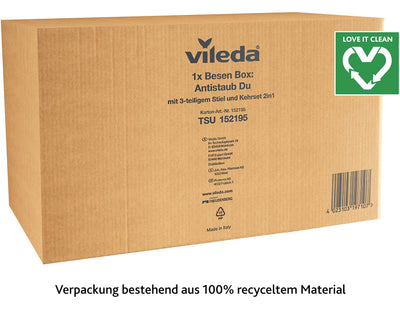 Vileda DuActiva Besen mit 3-TLG Stiel und 2in1 Kehrset, wirbelt Staub Nicht auf, Handfeger & Kehrschaufel, Besen mit Mikroschaum, Eco-Verpackung, mittel