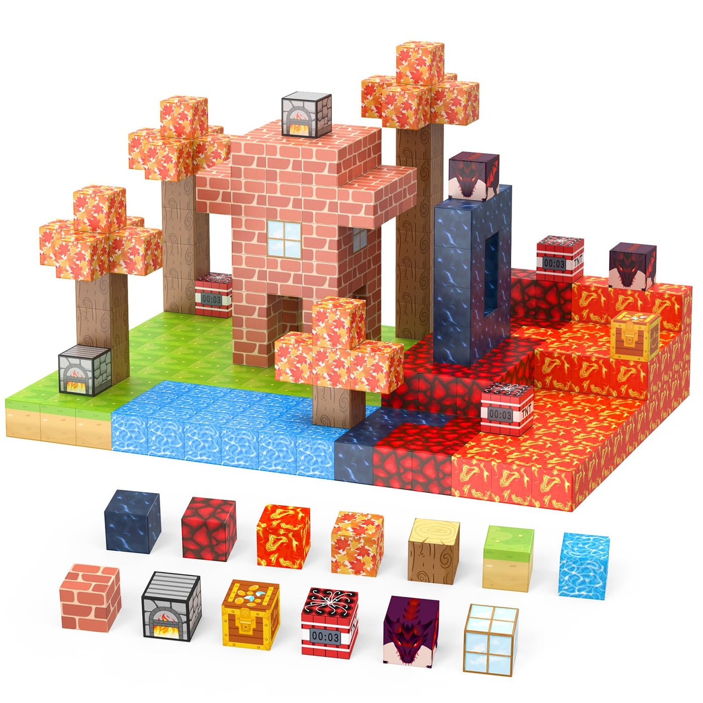 Magnetische Bausteine Blöcke 100 Teile Magnetische Fliesen Kleinkindspielzeug für Jungen und Mädchen ab 3 Jahren, Kreative Kinderspielzeug- Baue Mine Magnet Schwert Welt Magnetic Building Blocks