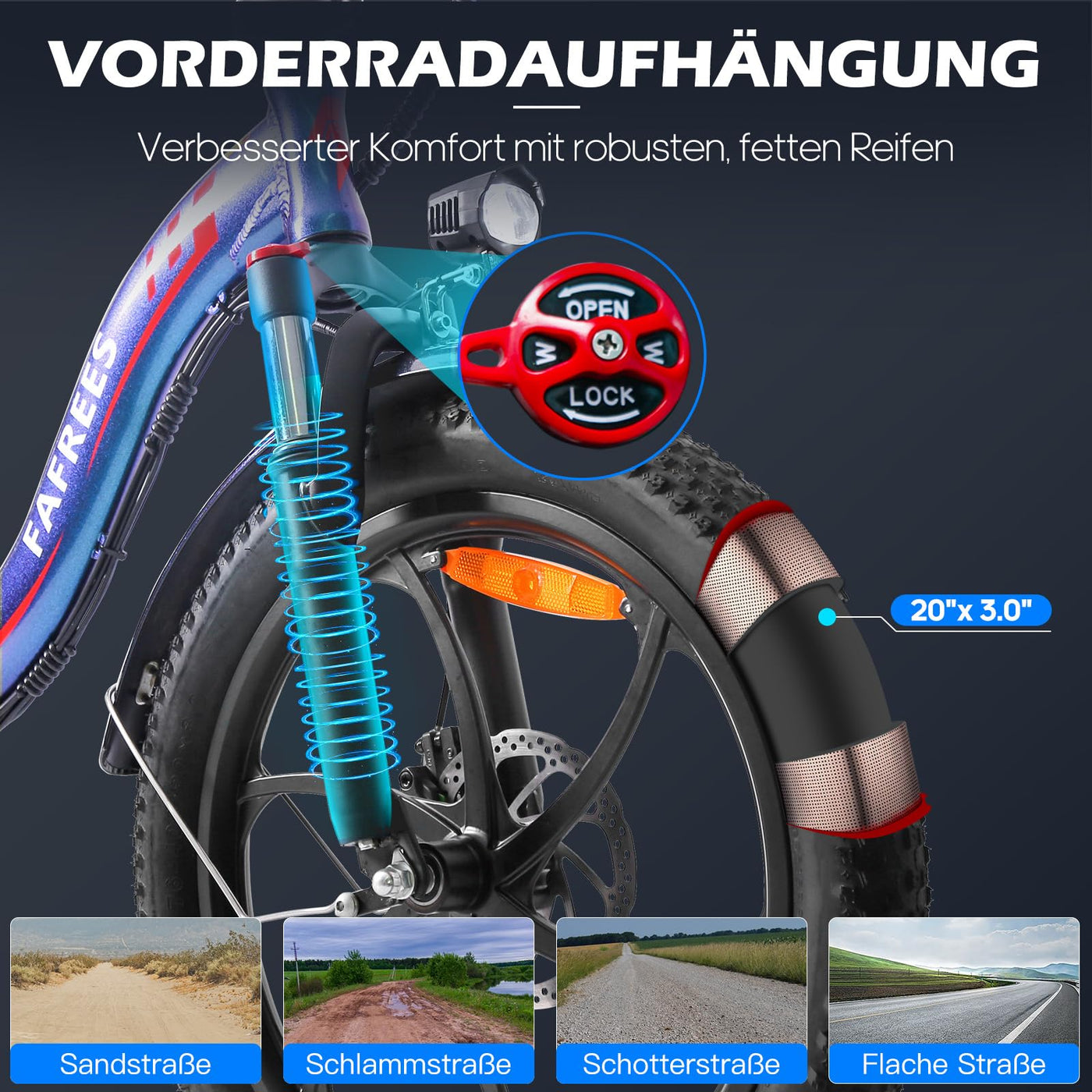 Fafrees F20 PRO E-Bike Klapprad Elektrofahrrad 20 Zoll Fatbike, 250W Motor 36V 18AH Akku, 20 * 3,0 Zoll Mountainbike Elektrofahrrad 40 Nm (Hecktasche + Autoschloss, Schwarz)