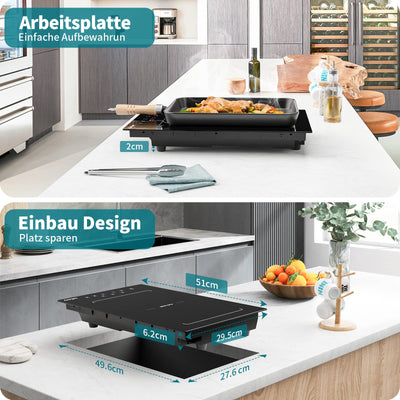 Induktionskochfeld mit Flexzonen, IsEasy domino Induktionskochfeld, Induktionskochfeld 2 platten mit 9 Leistungsstufen, Boost-Funktion,Kindersicherung und 1-99min Timer, 29.5cm, 3400W, Schwarz