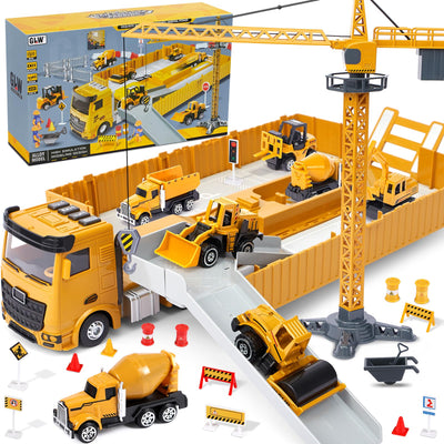 Baufahrzeuge Kinder groß LKW Fahrzeug Spielzeug Geschenke ab 2 3 4 5 Junge Geschenkideen mit Kran Bagger Dampfwalze Planierraupe Lastwagen Betonmischer Konstruktionsfahrzeuge Spielzeug Kinder Jungen