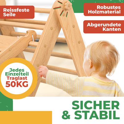 Kidiz® Klettergerüst Montessori 7in1 Spiel-Set mit Kletterbogen Rutsche Kletterdreieck aus Holz inklusive Kissen, Tafel & Lern-Uhr | Indoor Spielplatz für Kleinkinder ab 1 Jahr & Kinder bis 3 Jahre
