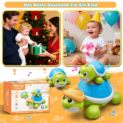 Baby Krabbel Spielzeug ab 3 6 9 Monate, 3 PCS Schildkröten Krabbelspielzeug mit Licht und Musik, Frühkindliches Lernspielzeug, Tummy Time Baby Toys, Neugeborenes Spielzeug Geschenk