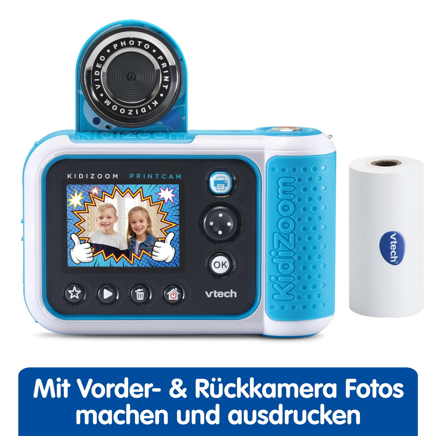 Vtech KidiZoom Print Cam blau – Sofortbild-Kinderkamera mit Druckfunktion,Selfie- und Videofunktion,Effekten,Spielen u. v. m. Für Kinder von 4-12 Jahren